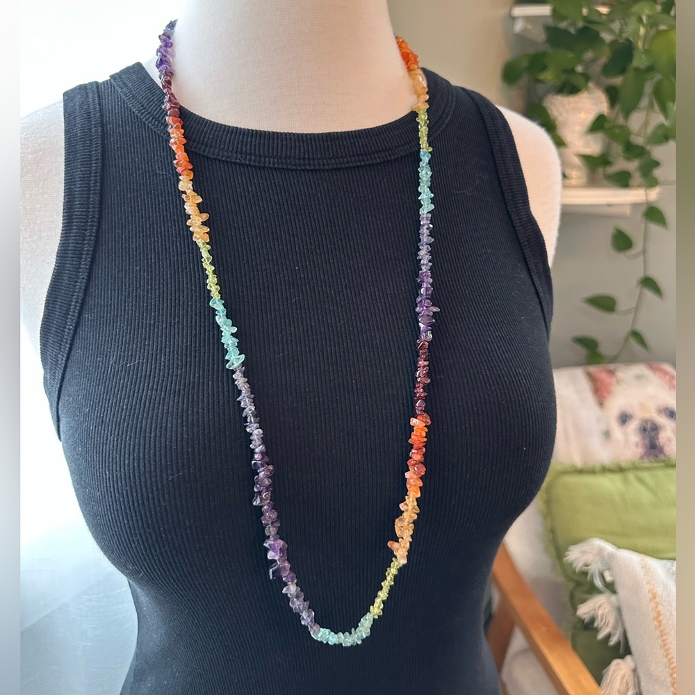 Rainbow Crystal Beaded Necklace • OOAK Natural Multicolored Gemstones